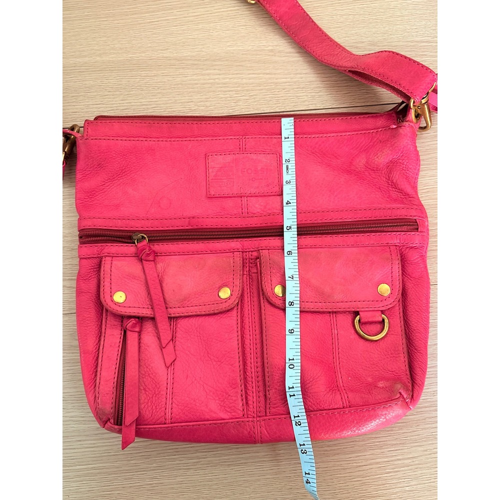 Y2K Fossil Vintage Hot Pink Leather Crossbody Bag Messenger Brass Hardware - Picture 6 of 6